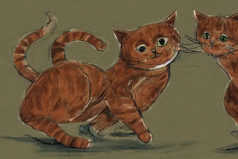 Image similar to a high detail paint of Two cats dancing around Jomon pottery, in simple background, concept art, mad painting