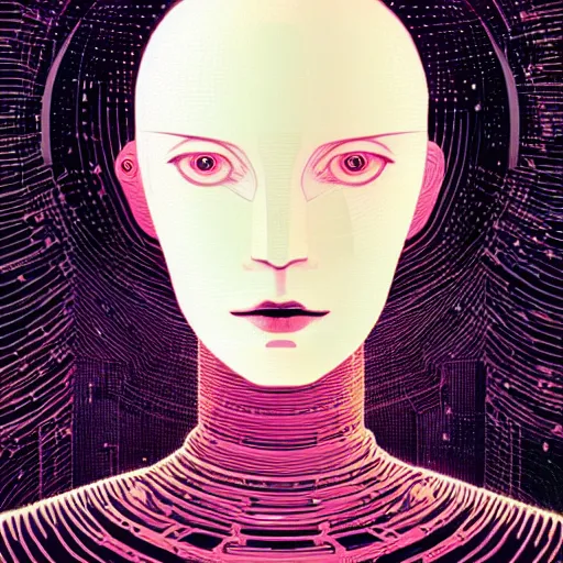 Prompt: portrait of female android by victo ngai