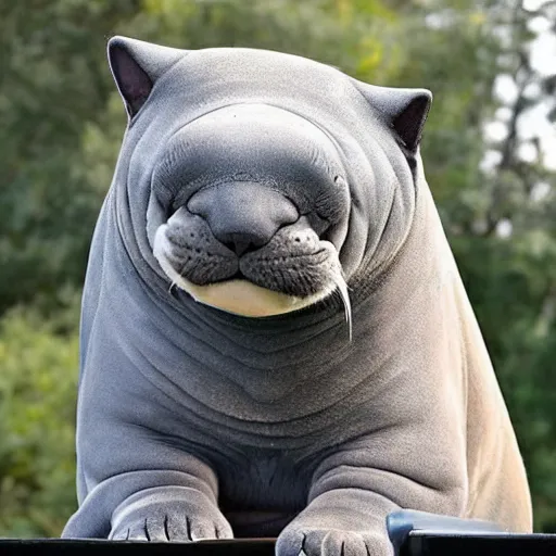 Image similar to photo of a cat manatee hybrid