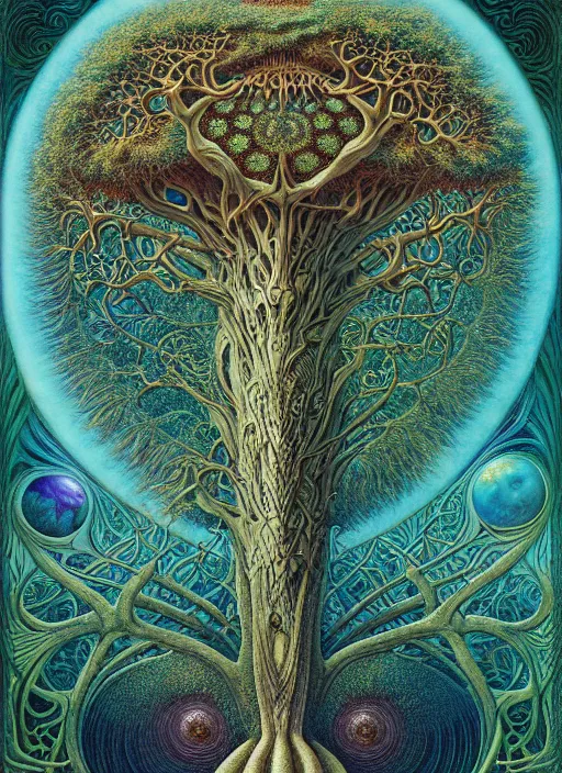 Image similar to tree of life by roger dean and andrew ferez, art forms of nature by ernst haeckel, divine chaos engine, symbolist, visionary, art nouveau, botanical fractal structures, organic, detailed, realistic, surreality