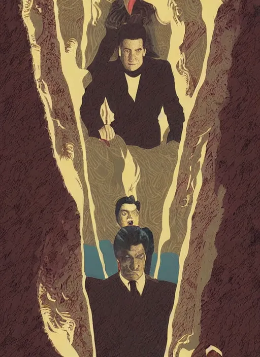 Prompt: twin peaks movie poster art by tim jacobus