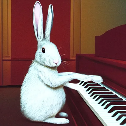 Prompt: a blind rabbit play the piano in the style of ray charles