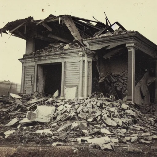 Image similar to a cabinet photo of a scary Zombie lurking at a dark corner of a demolished building at night on the 1800s