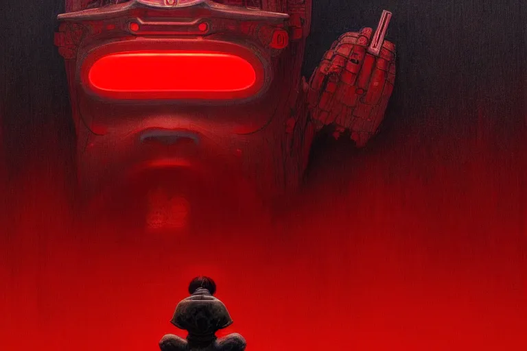 Image similar to only with red, a red samurai humanoid, tokio futuristic in background, yokai, in the style of beksinski, parts by edward hopper, parts by rodcenko, parts by yue minjun, intricate and epic composition, red by caravaggio, insanely quality, highly detailed, masterpiece, red light, artstation, 4 k