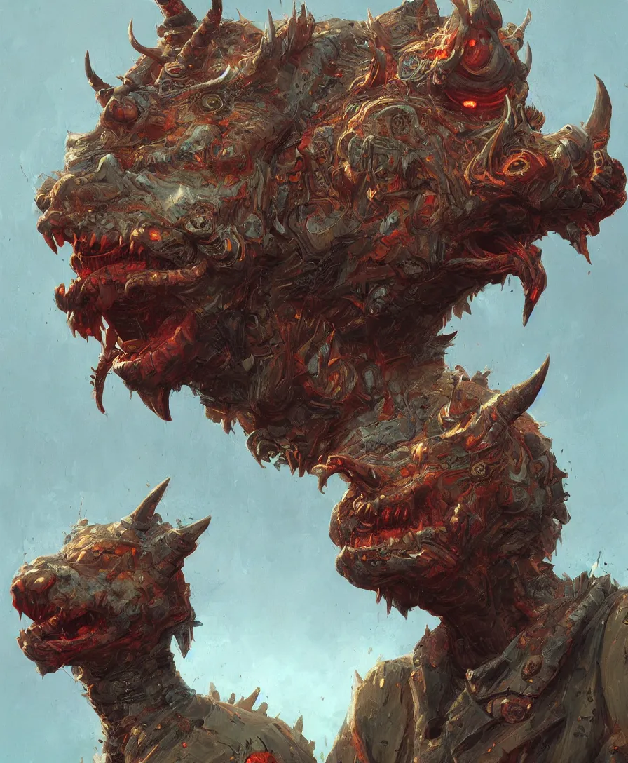 Prompt: portrait close up devil, illustrated by Simon Stålenhag and Gaston Bussiere, intricate, ultra detailed, photorealistic, trending on artstation