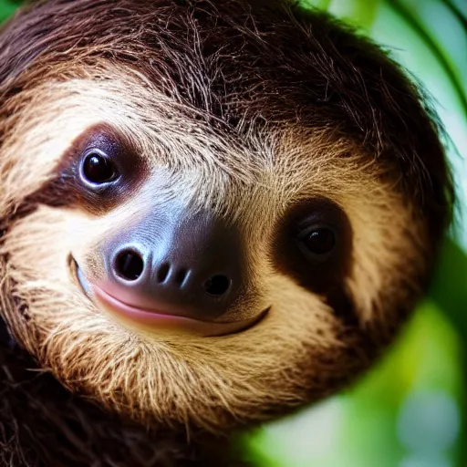 Prompt: baby cute sloth looking at the camera, most cute realistic animal in the world, best photo award, high quality 8 k, cinematic lighting