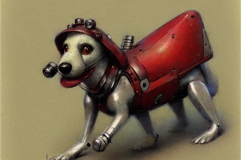 Image similar to adventurer ( ( ( ( ( 1 9 5 0 s retro future robot android dog. muted colors. ) ) ) ) ) by jean baptiste monge!!!!!!!!!!!!!!!!!!!!!!!!! chrome red