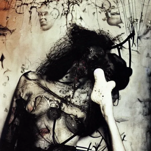 Prompt: 3 5 mm color photography, joel - peter witkin, beksinski, and stephen gammell, vogue shoot