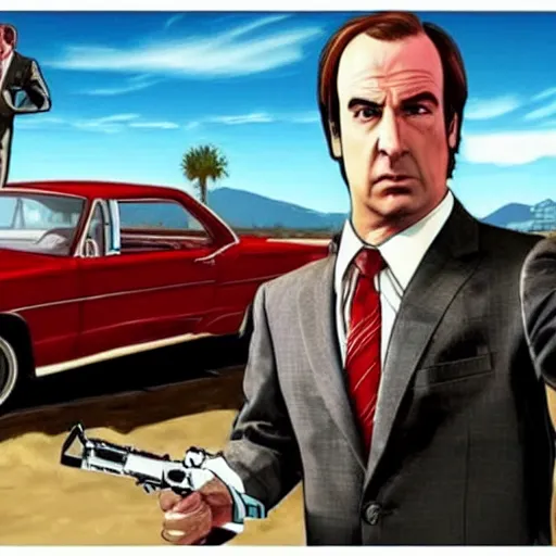 Prompt: saul goodman gta cover