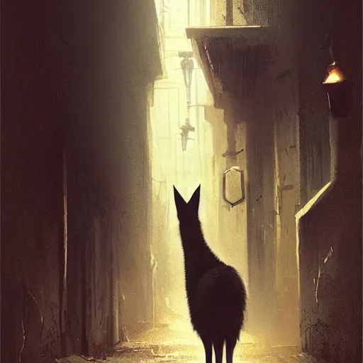 Prompt: a cute fluffy caracal in a dark alley by greg rutkowski