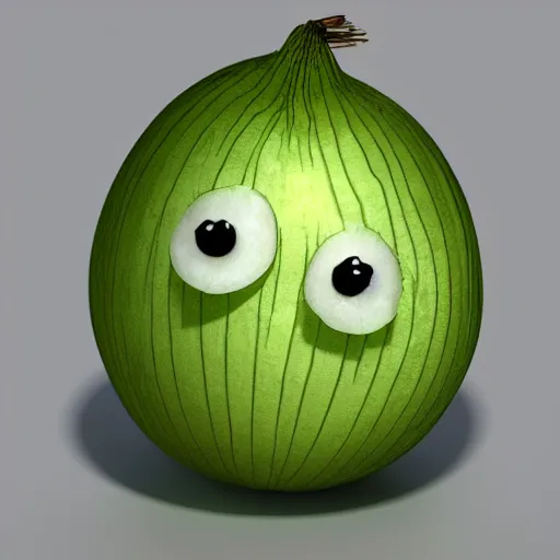 Image similar to onion. very sad face. big sad eyes. sad lips. crying. big tears. cartoon, 3 d render