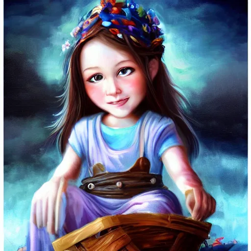 Image similar to the blacksmits’ daughter, working in the forge, Blue eyes, a smile at her face, fantasy art in the style of Lilia Alvarado,