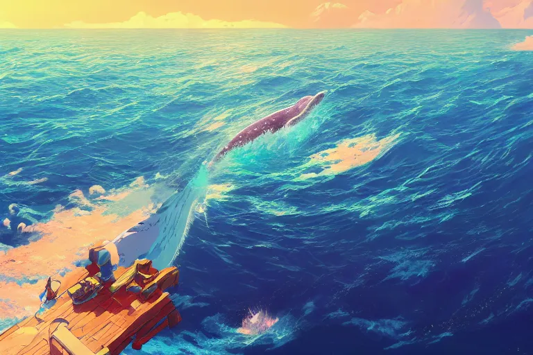 Prompt: a colourful ultradetailed anime illustration of a giant whale skims out of the water, islands floating in the sky, summer, by makoto shinkai, anton fadeev, thomas kinkade, and james gilleard, deviantart, cgsociety, ultra wide angle, 4 k vertical wallpaper