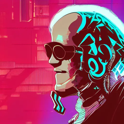 Image similar to cyberpunk benjamin franklin as the leader of a futuristic communist society, cybernetics, sharp lines, digital, artstation, colored in