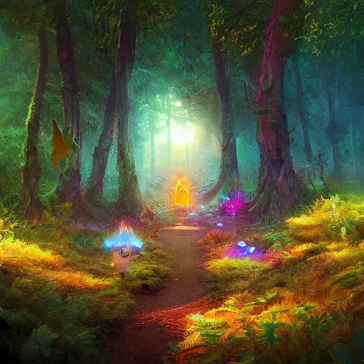 Image similar to 'Hello World' sign in a fairy forest, by Beeple, RHADS, and Greg Rutkowski, trending on artstation, unreal engine, 4k, high quality render, digital art