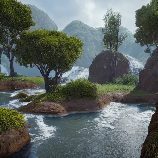 Image similar to Landscape, Unreal Engine 5, RTX, Cinema4D, AAA Game