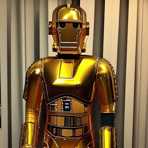 Image similar to c - 3 p 0 turned into a human, no longer a robot, has human skin, full body