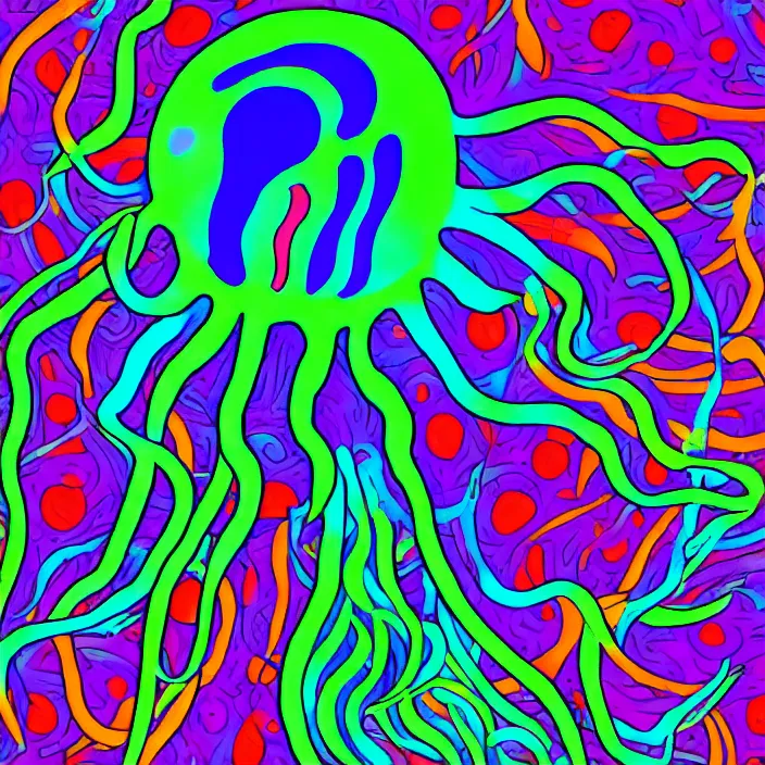 Prompt: psychedelic colored jellyfish, bright neon colors, digital art