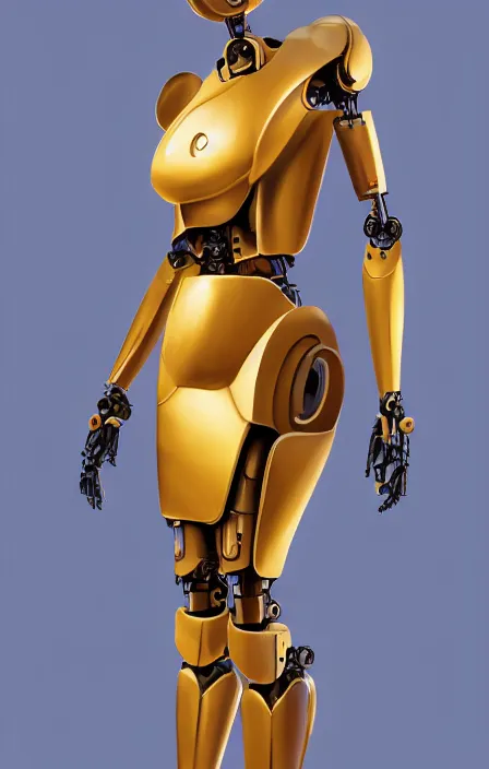 Image similar to a robot wearing a golden dress, full body shot, highly detailed, digital painting, artstation, concept art, smooth, sharp focus, illustration