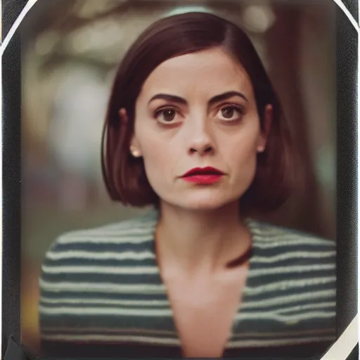 Prompt: polaroid of clara oswald looking over her shoulder, color 3 5 mm