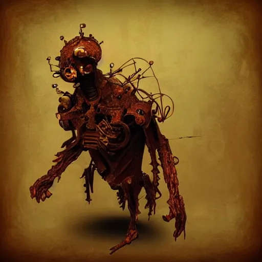 Prompt: cute metallic rusted old cyberpunk dark monster