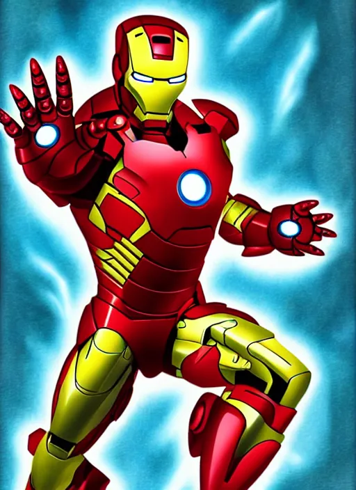 Image similar to iron man, pokemon card style