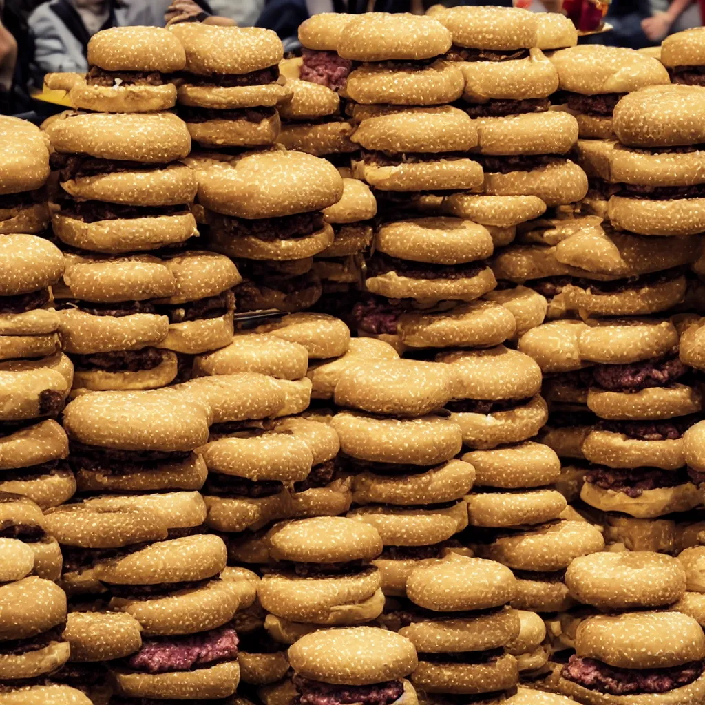 Prompt: an endless pile of cheeseburgers