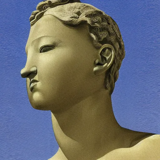 Image similar to a reneissance statue head drinking a coctail, digital painting