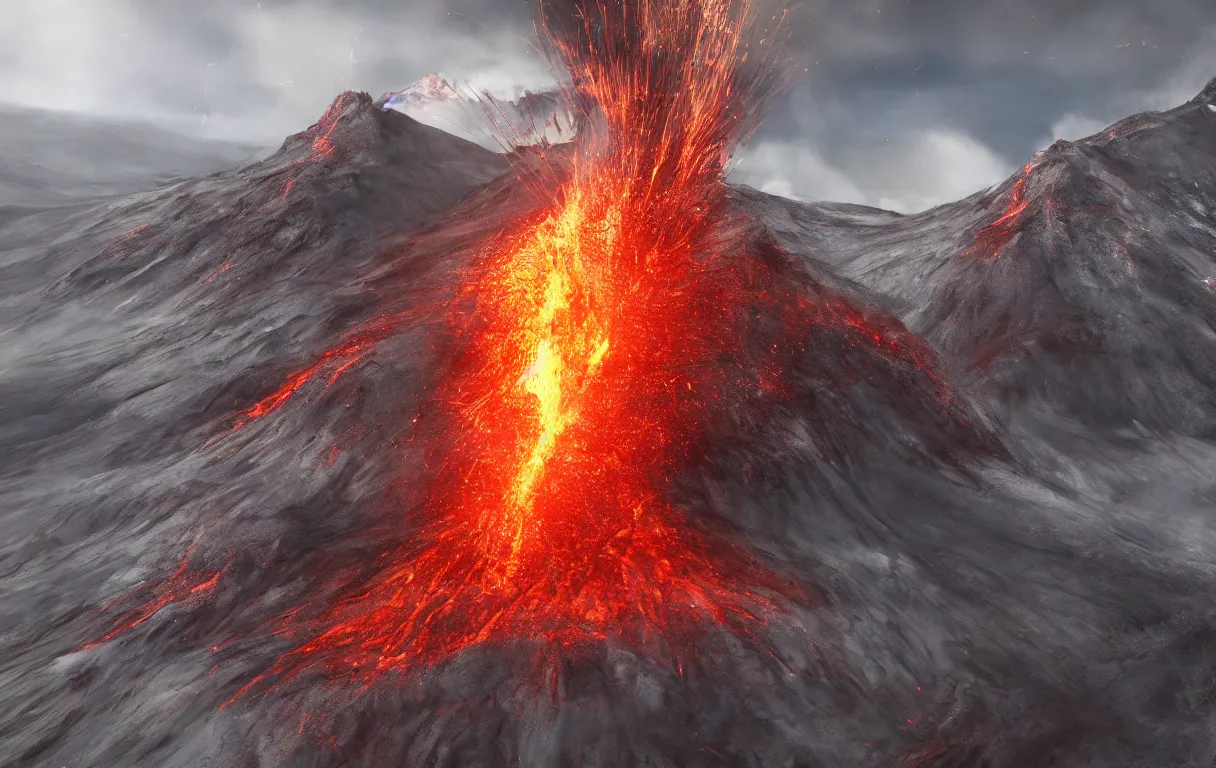 Image similar to volcano, photorealistic, highly - detailed, 4 k, ue 5, light effect, rtx on, realistic, cinematic, imax quality, trending on artstation