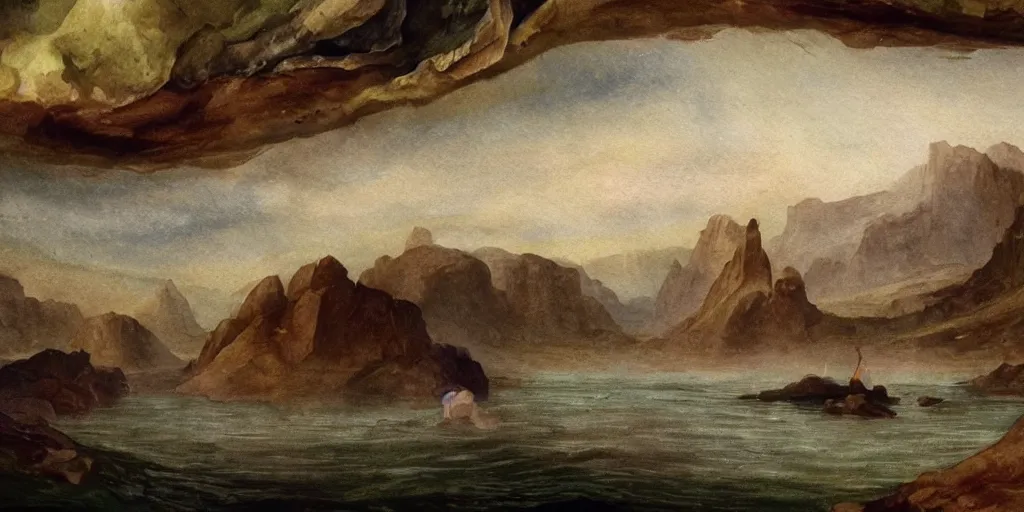 Prompt: a mysterious cinematic water colour of a norse planet by charles sillem lidderdale in the style of renaissance art, 8 k