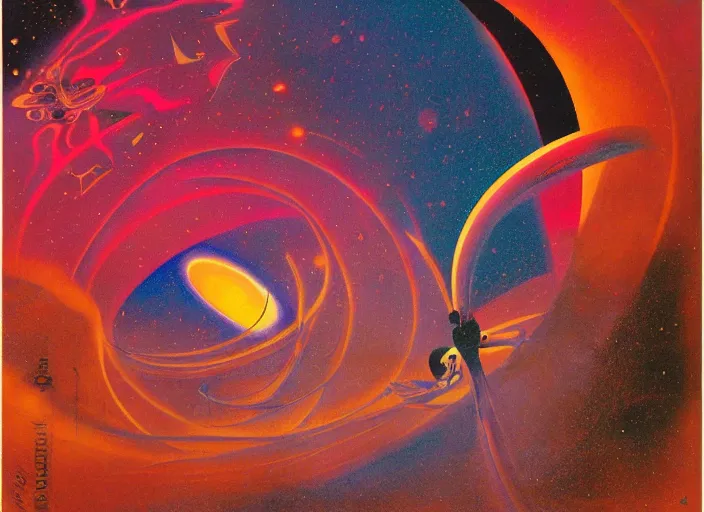 Prompt: the comet of infinite fractal universes, by jack gaughan, symbolist, psychedelic colors, dramatic lighting, smooth, sharp focus, extremely detailed, aesthetically pleasing composition