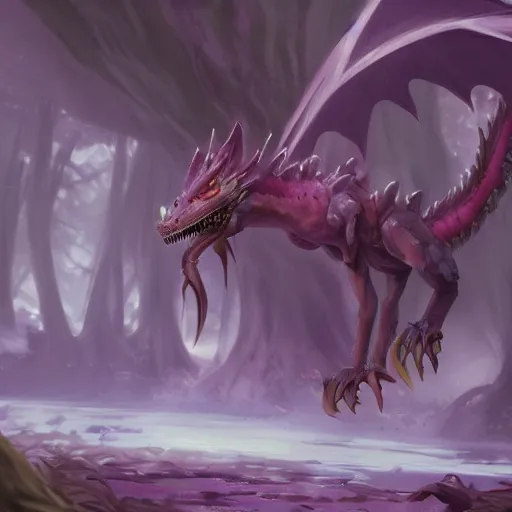 Image similar to concept art painting of an anthropomorphic purple humanoid bipedal dragon, in the deep forest, realistic, detailed, cel shaded, in the style of makoto shinkai and greg rutkowski and james gurney