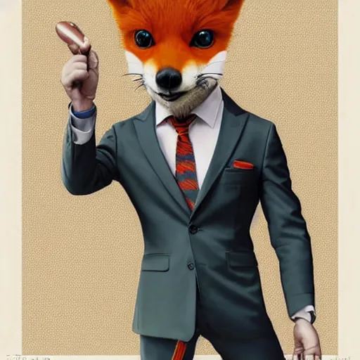 Image similar to a cute male anthropomorphic vulpes vulpes fulva wearing suit in the teachers office at school, pixar style, by tristan eaton stanley artgerm and tom bagshaw.