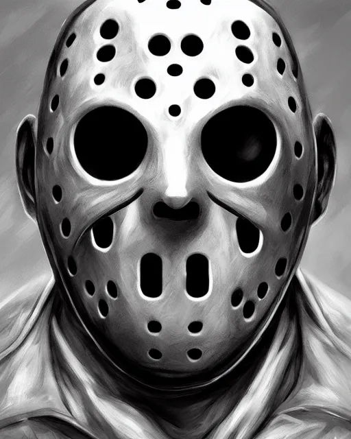 Prompt: jason voorhees, portrait, fantasy horror art, in the style of artgerm, illustration, epic, fantasy, intricate, hyper detailed, artstation, concept art, smooth, sharp focus, ray tracing, vibrant, photorealistic, simon bisley, fabry glenn