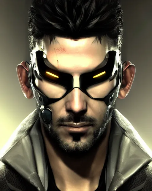 Image similar to portrait of adam jensen, cyberpunk, artstation trending, deviantart, highly detailed, focus, smooth, by hirohiko araki, yoshitaka amano