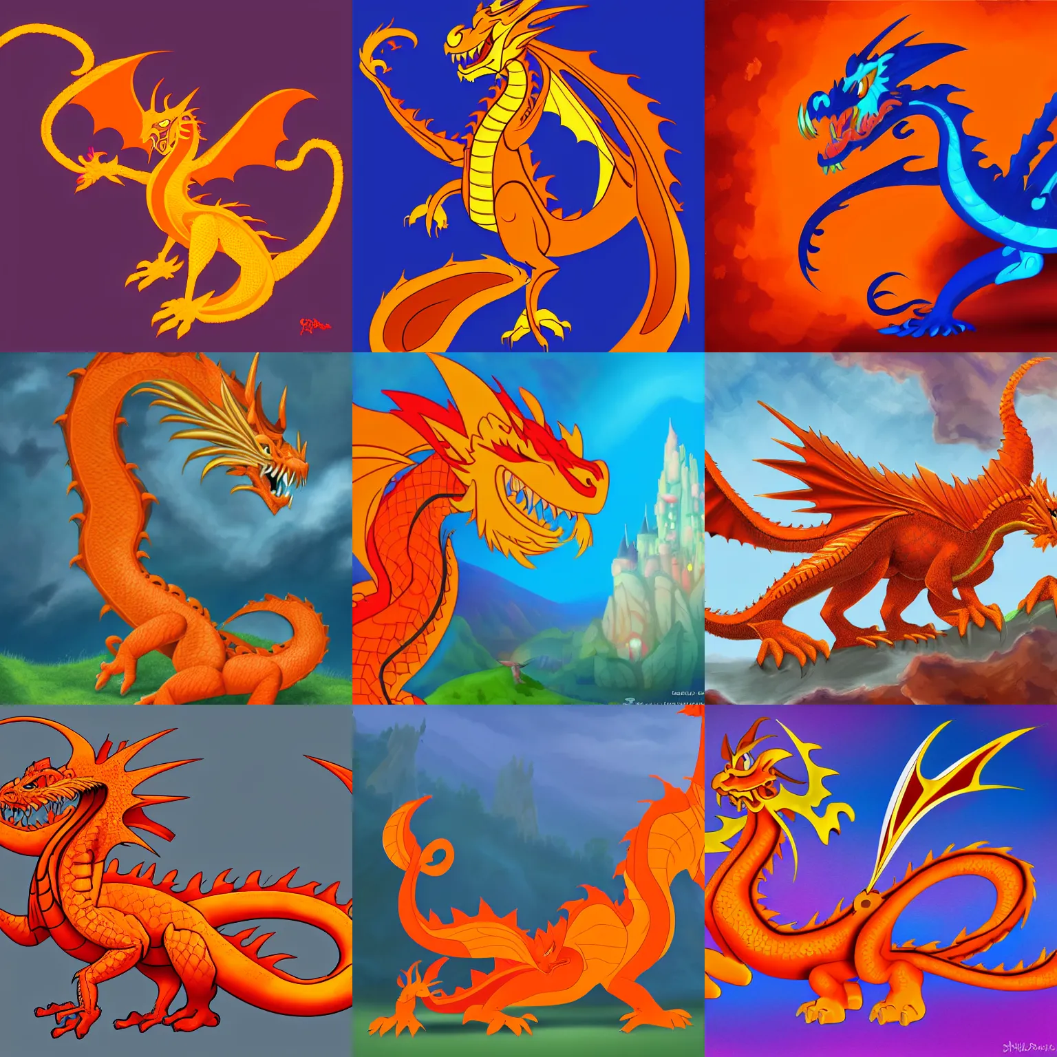 Prompt: orange dragon in the style of disney ’ s american dragon, digital art, detailed, 4 k hd