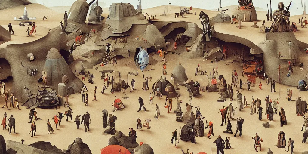 Image similar to a scene from Star Wars, detailed illustration, character design, intricate, by Wes Anderson, hieronymus bosch and Moebius