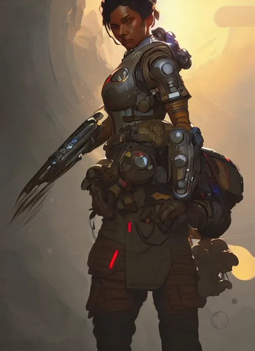 Image similar to Apex Legends Woman, highly detailed, digital painting, artstation, concept art, smooth, sharp focus, illustration, art by artgerm and greg rutkowski and alphonse mucha