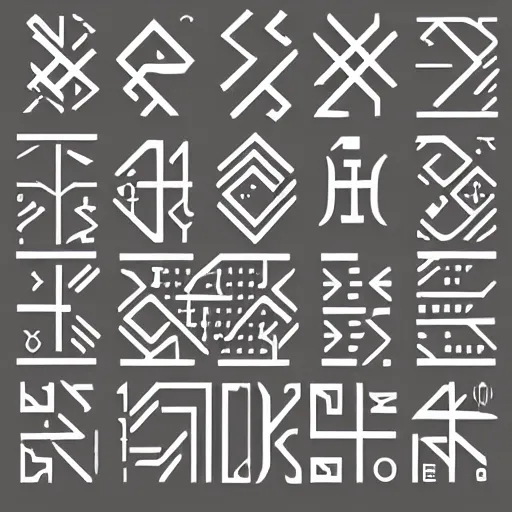 Prompt: a preview of a font consisting only out of crosses in all kinds and shapes, windings, symbols, vector art,