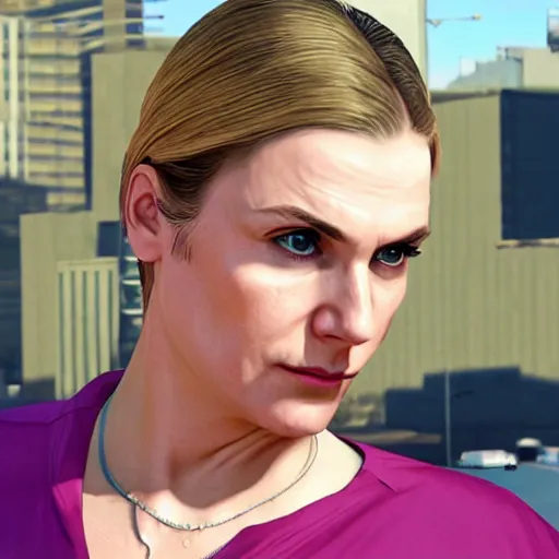 Image similar to Kim Wexler from Better Call Saul as a GTA character portrait, Grand Theft Auto, GTA cover art