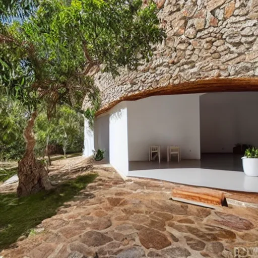 Prompt: casa de madera - pequena - cupulas - cristal - foto profesionales suelo de piedra - interior