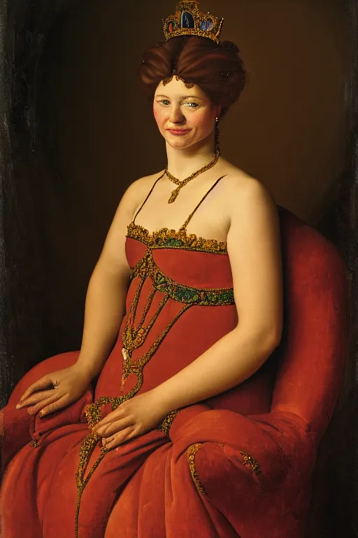 Image similar to portrait of a beautiful woman sitting on a throne