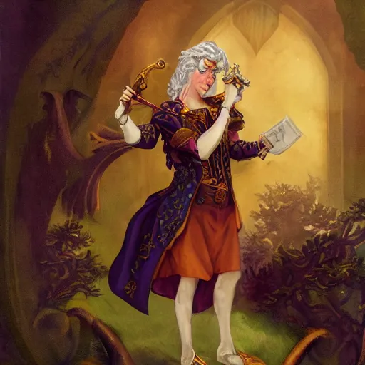 Prompt: A changeling bard. Dungeons and Dragons, Wizards of the Coast, rococo style