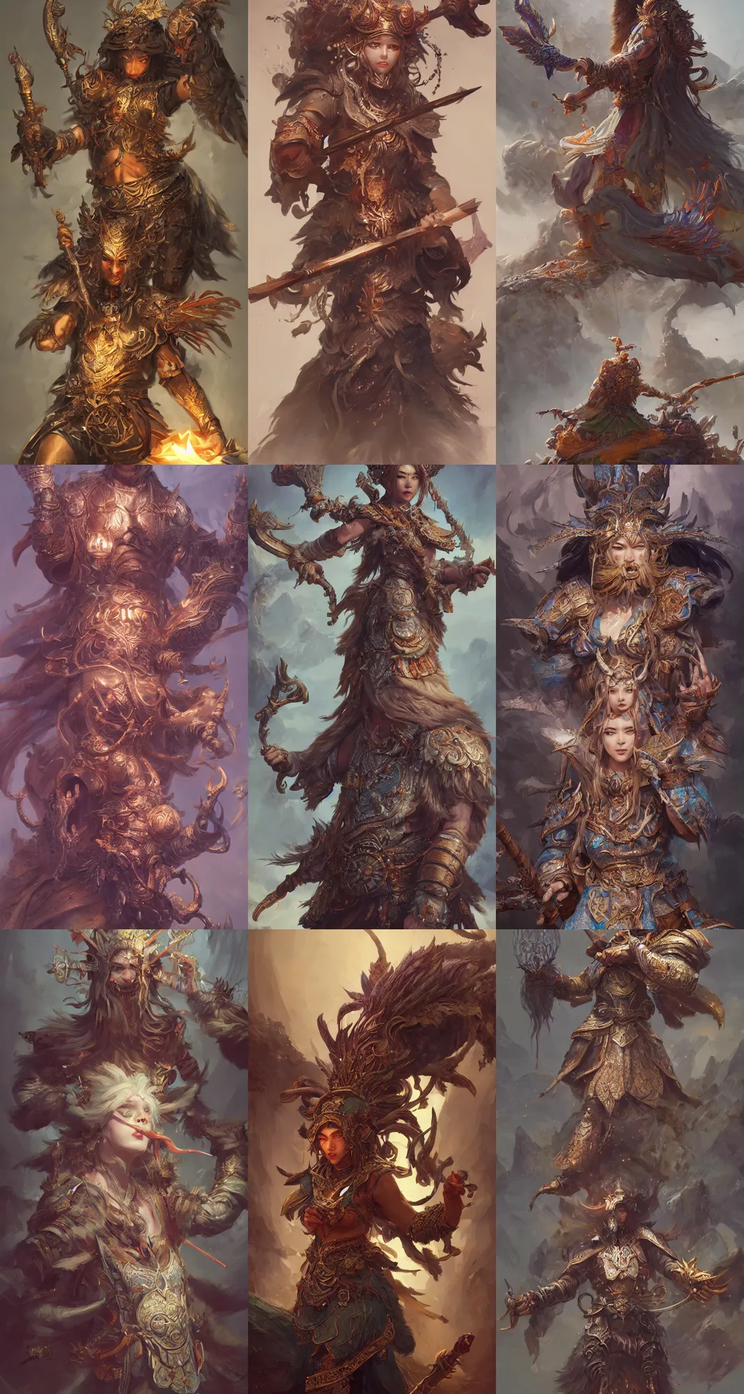 Prompt: highly detailed paintings of character concept and art spot illustrations druids and shamans and mages casting spells, hyper detailed, digital art, trending on artstation, cinematic lighting, studio quality, smooth, sharp details, in the style of nixeu and fenghua zhong.
