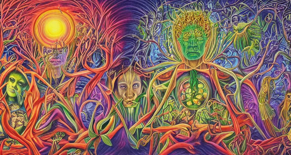 Image similar to Enchanted and magic forest, by Alex Grey ,