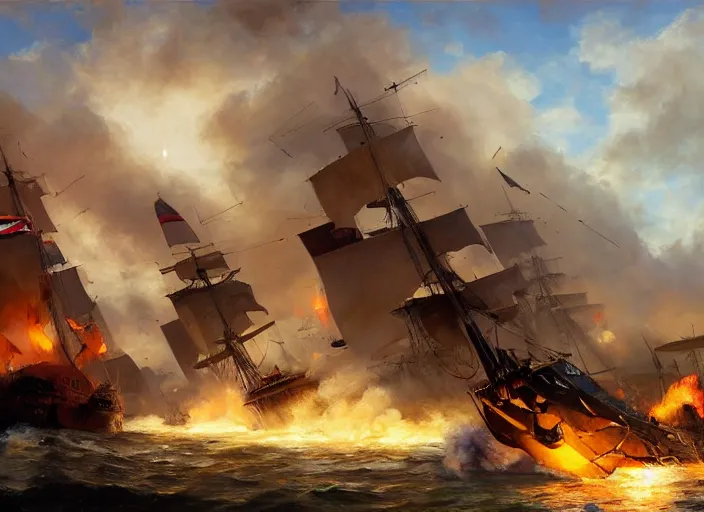 Prompt: modern day somalian pirates defeat the british empire navy by vladimir volegov and alexander averin and delphin enjolras and daniel f. gerhartz