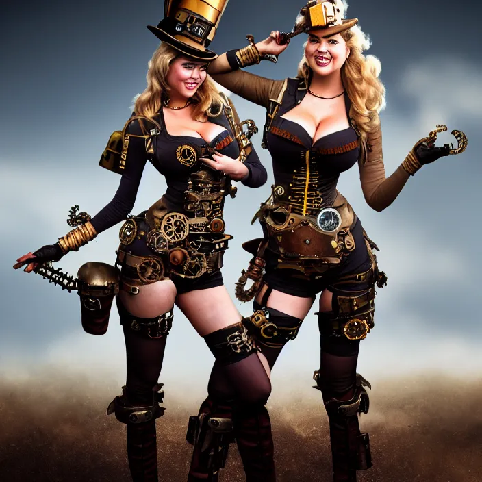 Image similar to full body photograph of kate upton as a steampunk warrior, Extremely detailed. 8k