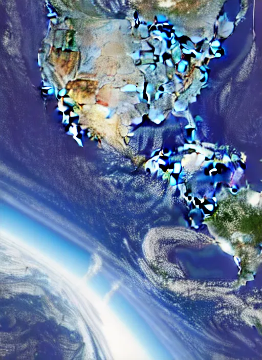 Image similar to real photo of earth from space entire planet, moon orbiting earth