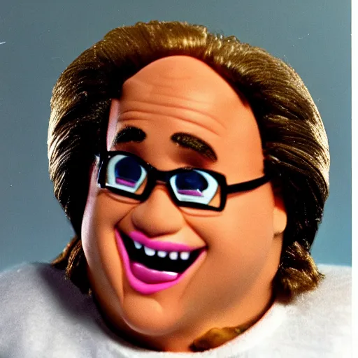 Image similar to barbie danny devito candid 1 9 9 0 s children's show, detailed facial expressions