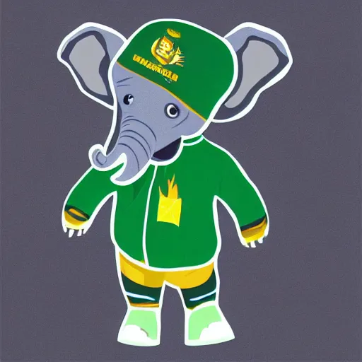 Image similar to baby elephant wearing south africa cricket team hat, digital illustration, south african cricket team